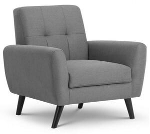 Macia Fabric Arm Chair In Mid Grey Linen With Wooden Legs