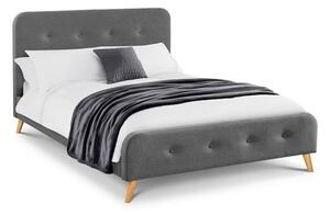 Abana Fabric Double Bed In Grey Linen With Wooden Legs