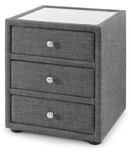 Sadzi Glass Top Fabric Bedside Cabinet In Slate Grey Linen