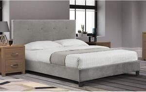 Safara Fabric Double Bed In Slate Velvet With Wooden Legs