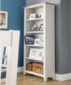 Raisie Wooden Tall Bookcase In Oak Top And Grey