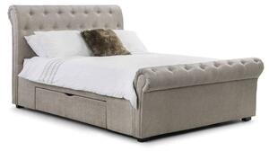 Rahela Chenille Fabric King Size Bed In Mink With 2 Drawers