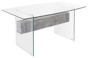 Jessie Glass Dining Table In Clear With Concrete Style Shelf