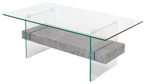 Jessie Clear Glass Coffee Table With Concrete Style Shelf