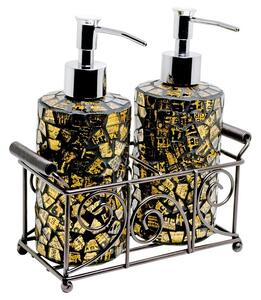 Orion Mosiac Glass Soap Dispensers In Gold With Basket