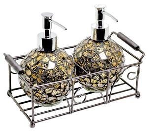 Ravello Pair Of Mosiac Glass Soap Dispenser In Gold With Basket