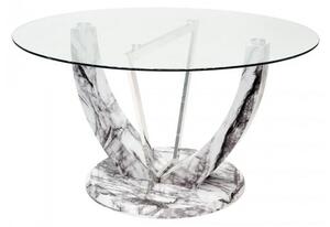 Riviera Glass Dining Table Round In Clear And Marble Effect