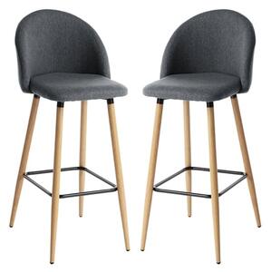 Nissan Grey Fabric Bar Stools With Wooden Legs In Pair