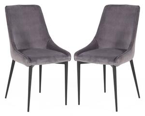 Payton Grey Velvet Dining Chairs With Metal Legs In Pair