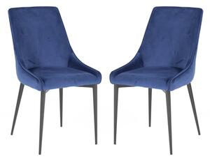 Payton Navy Velvet Dining Chairs With Metal Legs In Pair