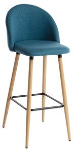 Nissan Fabric Bar Stool With Solid Wooden Legs In Blue