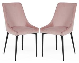 Payton Blush Velvet Dining Chairs With Metal Legs In Pair