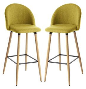 Nissan Mustard Fabric Bar Stools With Wooden Legs In Pair