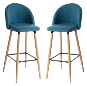 Nissan Blue Fabric Bar Stools With Wooden Legs In Pair