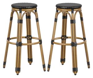 Toller Outdoor Black Aluminium Cane Effect Bar Stools In Pair