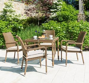 Sanmo Outdoor 810mm Glass Dining Table 4 Armchairs In Red Pine