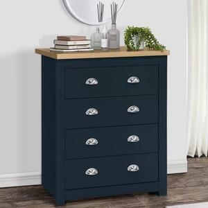 Highland Wooden Chest Of 4 Drawers In Navy Blue And Oak