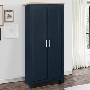 Highland Wooden Wardrobe With 2 Doors In Navy Blue And Oak