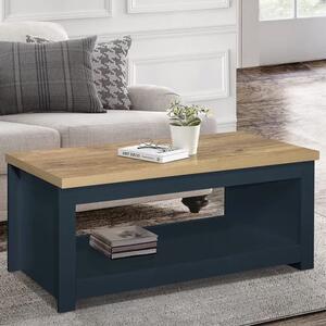 Highland Wooden Coffee Table With Lower Shelf In Blue And Oak