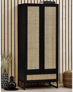 Pabla Wooden Wardrobe With 2 Doors 1 Drawer In Black