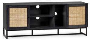 Pabla Wooden TV Stand With 2 Doors 2 Shelves In Black