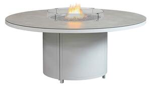 Flitwick Round 180cm Glass Dining Table With Firepit In Matt Stone