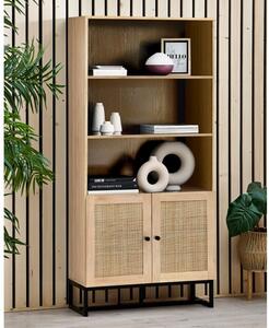 Pabla Wooden Tall Bookcase With 2 Doors 2 Shelves In Oak