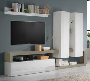 Hanmer High Gloss Living Room Furniture Set In White And Pewter