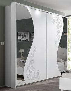 Naihati Mirrored Wooden Sliding Wardrobe In White With LED