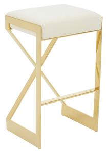 Azaltro Ivory Velvet Bar Stool With Gold Steel Frame