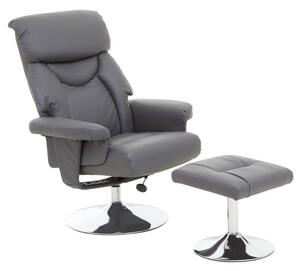 Dumai PU Leather Recliner Chair With Footstool In Grey