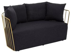 Azaltro Fabric 2 Seater Sofa With Gold Steel Frame In Black