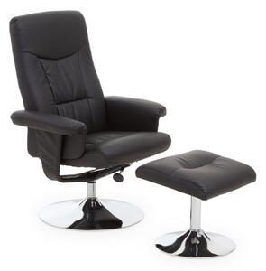 Dumai Leather Recliner Chair With Footstool In Black