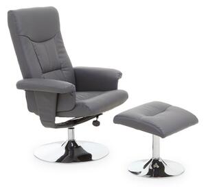 Dumai Leather Recliner Chair With Footstool In Grey