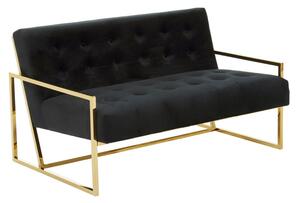 Azaltro Velvet 2 Seater Sofa With Gold Steel Frame In Black