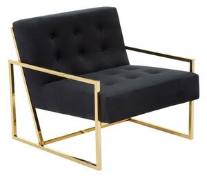 Azaltro Velvet Lounge Chair With Gold Steel Frame In Black