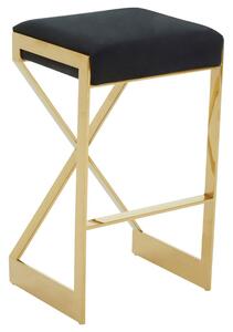 Azaltro Black Velvet Bar Stool With Gold Steel Frame