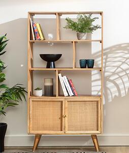 Mixco Wooden Bookshelf With Open Shelves And 2 Doors In Natural