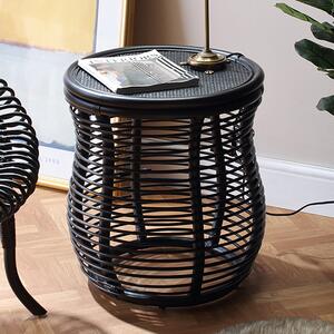 Rybnik Round Wicker Top Rattan Lamp Table In Black