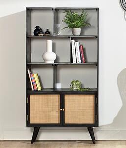 Mixco Wooden Bookshelf With Open Shelves And 2 Doors In Black