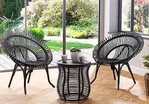 Rybnik Rattan Bistro Set With 2 Suzano Black Chairs