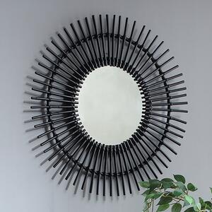 Santol Starburst Wall Mirror In Black Rattan Frame