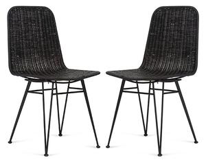 Puqi Black Rattan Dining Chairs In Pair