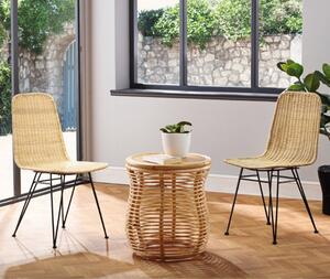 Rybnik Rattan Bistro Set In Natural With 2 Puqi Natural Dining Chairs