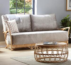 Morioka Rattan 3 Seater Sofa With Silver Velour Seat Cushion