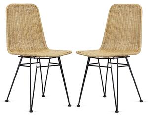 Puqi Natural Rattan Dining Chairs In Pair