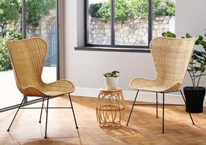 Bissau Rattan Bistro Set In Natural With 2 Puqi Natural Wing Chairs