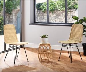 Bissau Rattan Bistro Set In Natural With 2 Puqi Natural Dining Chairs