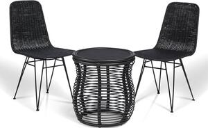 Rybnik Rattan Bistro Set In Black With 2 Puqi Black Dining Chairs