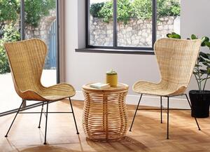 Rybnik Rattan Bistro Set In Natural With 2 Puqi Natural Wing Chairs